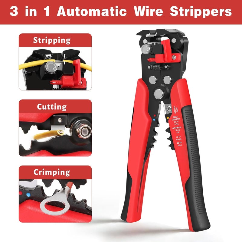 Kuject Wire Stripper and Crimping Tool Kit, 3 in 1 Self-Adjusting Wire Stripping for 10-24 AWG with Crimping Tool Set for Heat Shrink Connectors AWG22-10 - Image 3